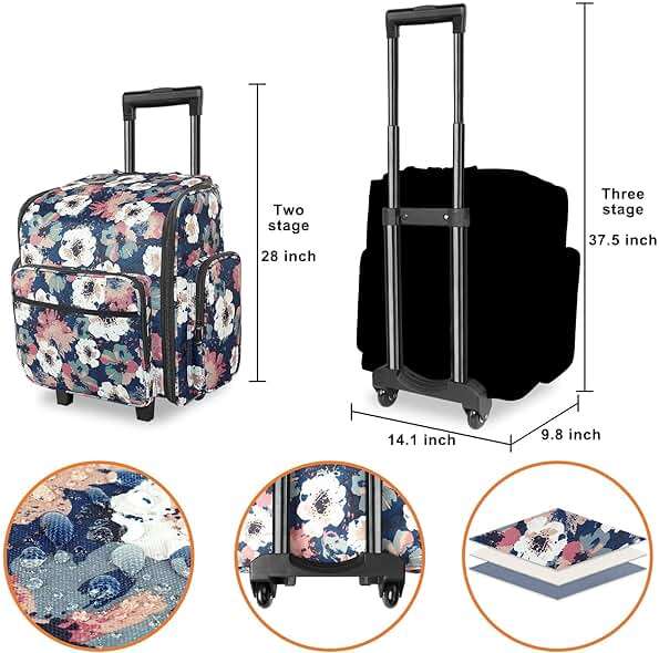 YOREPEK Rolling Craft Bag, Large Roller Scrapbook Tote with Wheels, Water Resistant Scrapbooking Rolling Briefcase for Scrap Book Stickers Supplies and Tools, Gift for Crafter Artist Teacher, Floral - Image 3