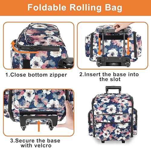 YOREPEK Rolling Craft Bag, Large Roller Scrapbook Tote with Wheels, Water Resistant Scrapbooking Rolling Briefcase for Scrap Book Stickers Supplies and Tools, Gift for Crafter Artist Teacher, Floral - Image 5