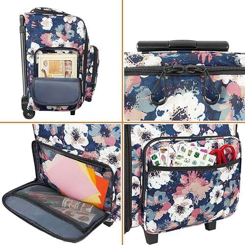 YOREPEK Rolling Craft Bag, Large Roller Scrapbook Tote with Wheels, Water Resistant Scrapbooking Rolling Briefcase for Scrap Book Stickers Supplies and Tools, Gift for Crafter Artist Teacher, Floral - Image 7