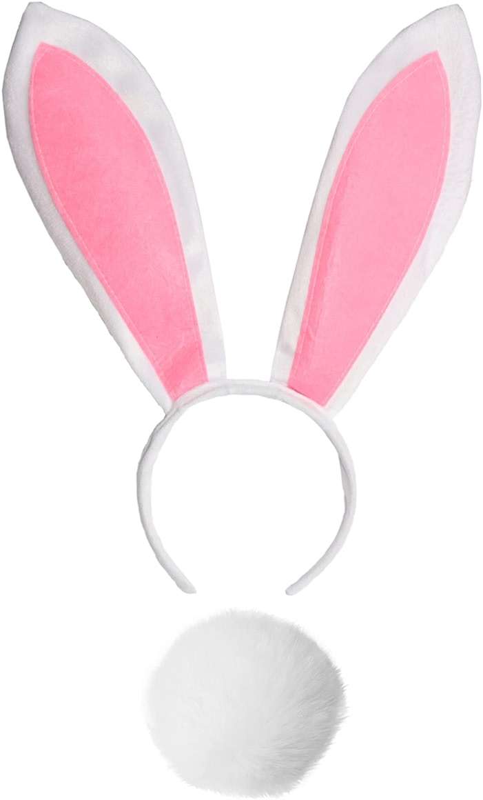 Tequise Bunny Ears and tail Set, Plush Easter Rabbit Ears Headband Tail Bunny Halloween Cosplay Costume Accessories (White) - Image 1