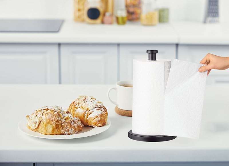 Black Standing Paper Towel Holder for Kitchen& Bathroom Countertop,Under Counter, Table Or BBQ, Standard or Jumbo-Sized Roll Paper (with Stainless Steel Base) - Image 2