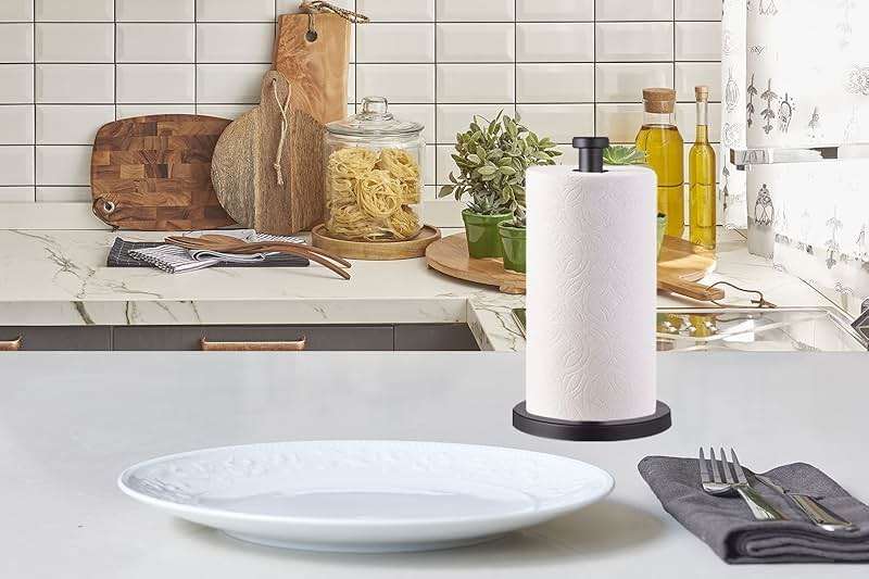 Black Standing Paper Towel Holder for Kitchen& Bathroom Countertop,Under Counter, Table Or BBQ, Standard or Jumbo-Sized Roll Paper (with Stainless Steel Base) - Image 8