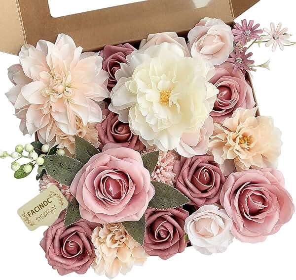 FACINOC Roses Artificial Flowers Pink Bouquets Box Set for DIY Bridal Wedding Shower Decorations Fake Floral Arrangements for Party Table Centerpieces Home Decor Indoor Outdoor Dusty Blush 19pcs - Image 1