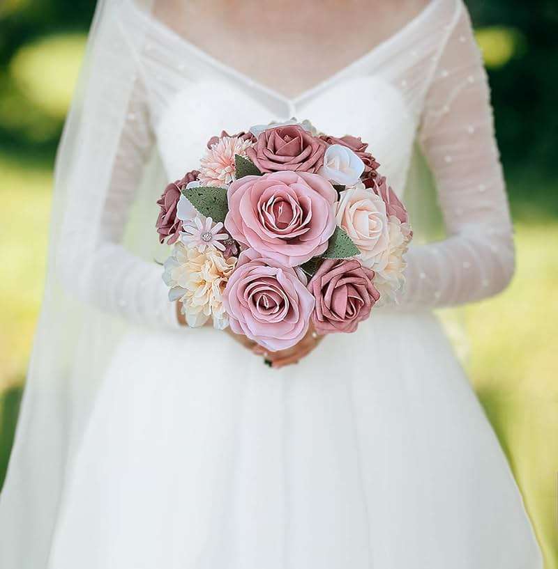FACINOC Roses Artificial Flowers Pink Bouquets Box Set for DIY Bridal Wedding Shower Decorations Fake Floral Arrangements for Party Table Centerpieces Home Decor Indoor Outdoor Dusty Blush 19pcs - Image 2