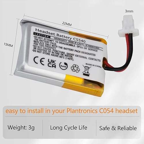 PowerTrust 2Pcs CS540 C054 Replacement Battery for Plantronics 84479-01, 86180-01, CS540A, CS540, C054 Wireless Headset - Image 3