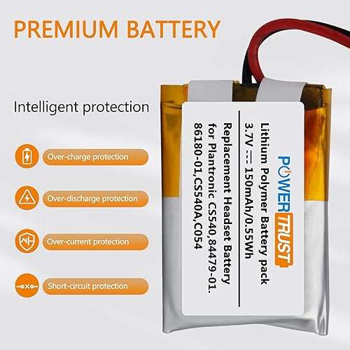 PowerTrust 2Pcs CS540 C054 Replacement Battery for Plantronics 84479-01, 86180-01, CS540A, CS540, C054 Wireless Headset - Image 5