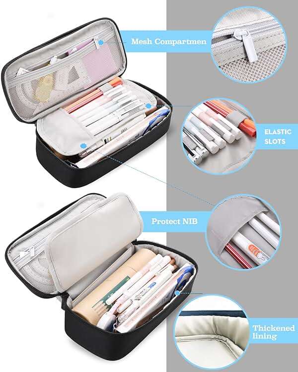 YOKUMA Pencil Case,Large Capacity Pencil Pouch,Aesthetic Zipper Pencil Box, Back to School Supplies for College Student Teen Adults,Travel Essentials,Electronic Cable Organize - Image 6