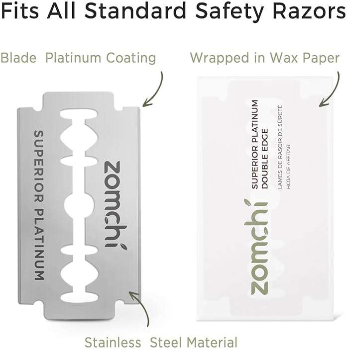 ZOMCHI Double Edge Razor Blades, 100 Count Stainless Steel Refills | 60 individually wrapped blades, fits standard double edge razors, stainless steel material, convenient refills - Image 2