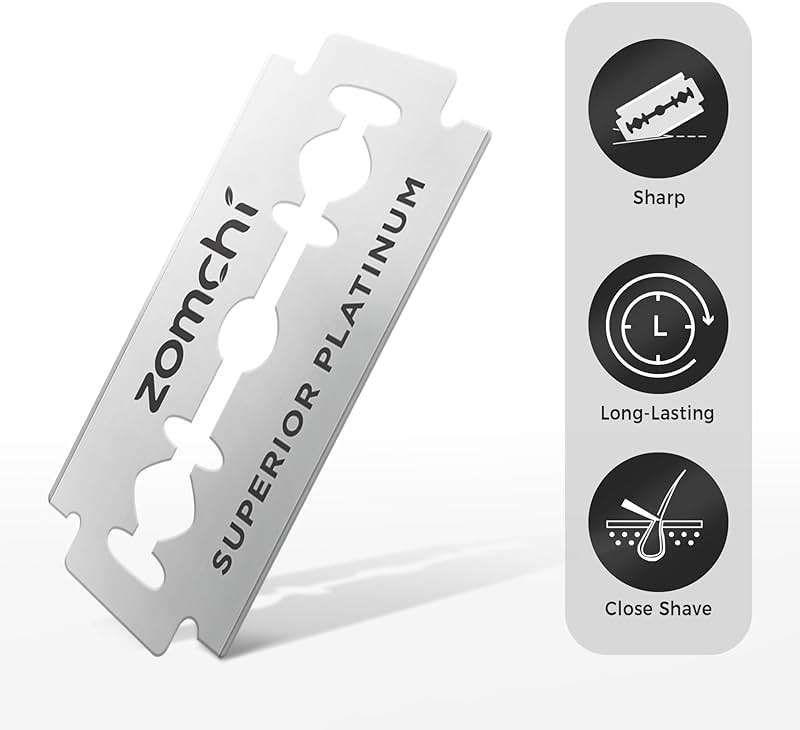 ZOMCHI Double Edge Razor Blades, 100 Count Stainless Steel Refills | 60 individually wrapped blades, fits standard double edge razors, stainless steel material, convenient refills - Image 7