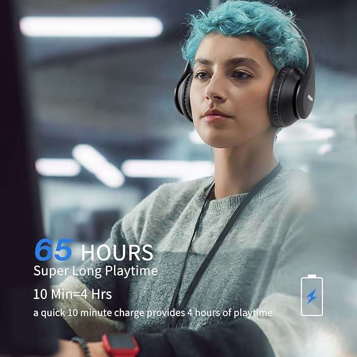 Uliptz Wireless Bluetooth Headphones, 65H Playtime, 6 EQ Sound Modes, HiFi Stereo Over Ear Headphones with Microphone, Foldable Lightweight Bluetooth 6.0 Headset for Travel/Office/Cellphone/PC - Image 3