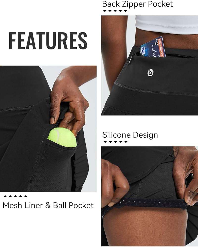 baleaf Women's Pleated Tennis Skirt Golf Skorts for Woman High Waisted Lightweight Athletic Shorts Pockets - Image 5