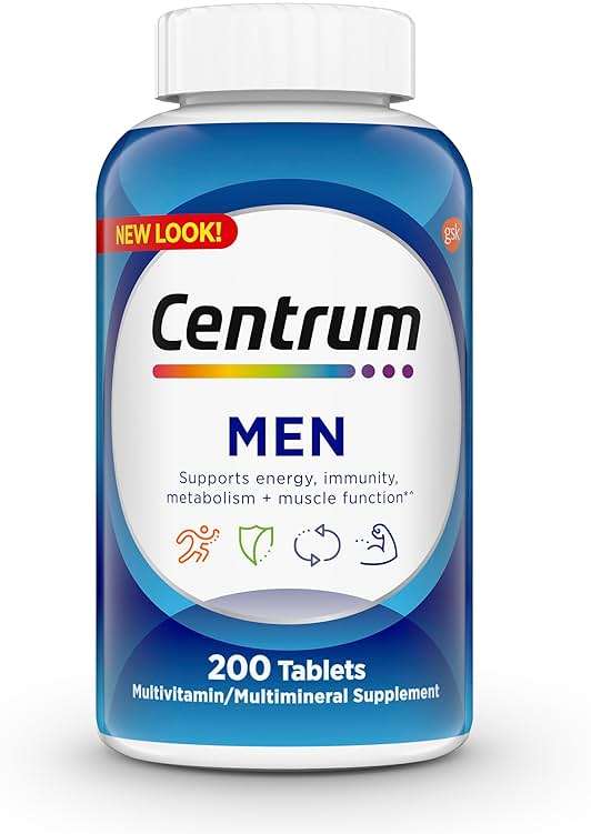 Centrum Multivitamin for Men, Multivitamin/Multimineral Supplement with Vitamin D3, B Vitamins and Antioxidants, Gluten Free, Non-GMO Ingredients -Tablet 200 Count - Image 1
