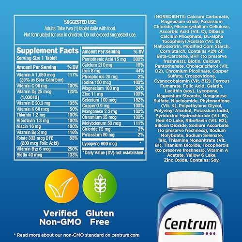 Centrum Multivitamin for Men, Multivitamin/Multimineral Supplement with Vitamin D3, B Vitamins and Antioxidants, Gluten Free, Non-GMO Ingredients -Tablet 200 Count - Image 9