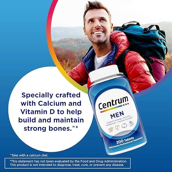 Centrum Multivitamin for Men, Multivitamin/Multimineral Supplement with Vitamin D3, B Vitamins and Antioxidants, Gluten Free, Non-GMO Ingredients -Tablet 200 Count - Image 10