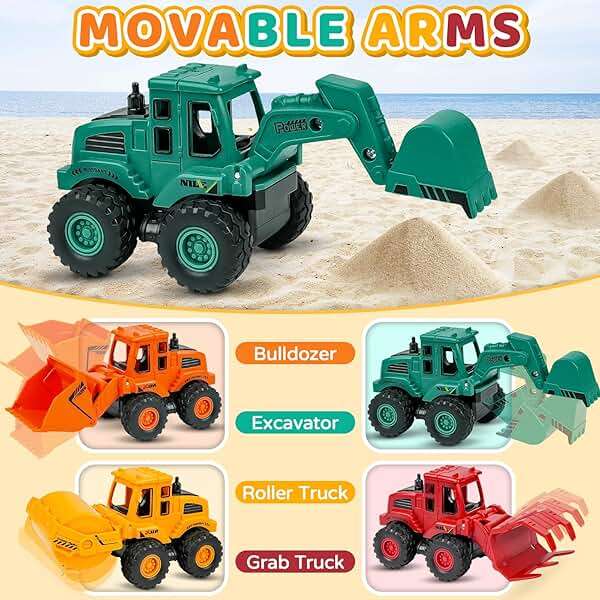 Beestech Construction Toys for 3 Years Old Boys Girls Kids, Friction Powered Construction Truck Toys Vehicles Sand Toys Trucks Excavator, Bulldozer, Road Roller (Colorful 4 Pack) - Image 4