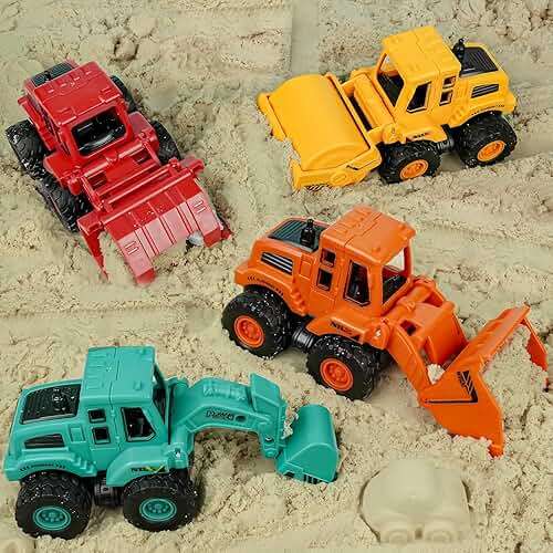 Beestech Construction Toys for 3 Years Old Boys Girls Kids, Friction Powered Construction Truck Toys Vehicles Sand Toys Trucks Excavator, Bulldozer, Road Roller (Colorful 4 Pack) - Image 5