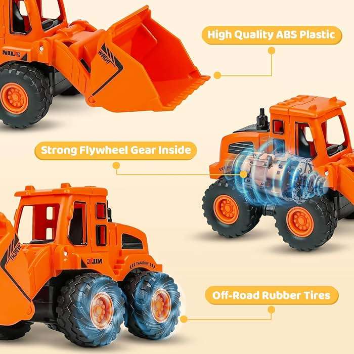 Beestech Construction Toys for 3 Years Old Boys Girls Kids, Friction Powered Construction Truck Toys Vehicles Sand Toys Trucks Excavator, Bulldozer, Road Roller (Colorful 4 Pack) - Image 6