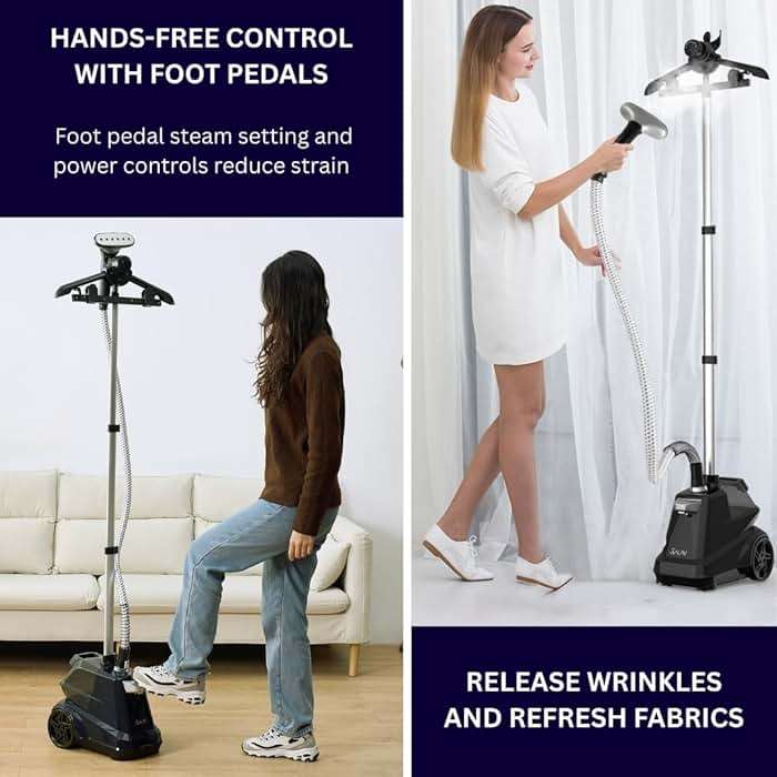 SALAV Heavy Duty Commercial Full-Size Garment Steamer with Foot Pedals and Extra Large 3L (101.5 oz) Water Tank, 1800 watts of Poweful Steam (Navy) - Image 5