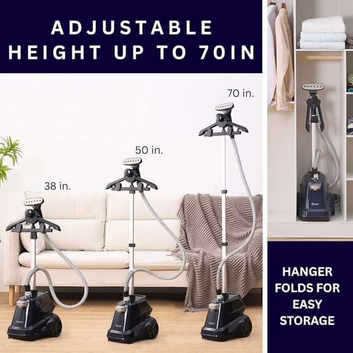 SALAV Heavy Duty Commercial Full-Size Garment Steamer with Foot Pedals and Extra Large 3L (101.5 oz) Water Tank, 1800 watts of Poweful Steam (Navy) - Image 7