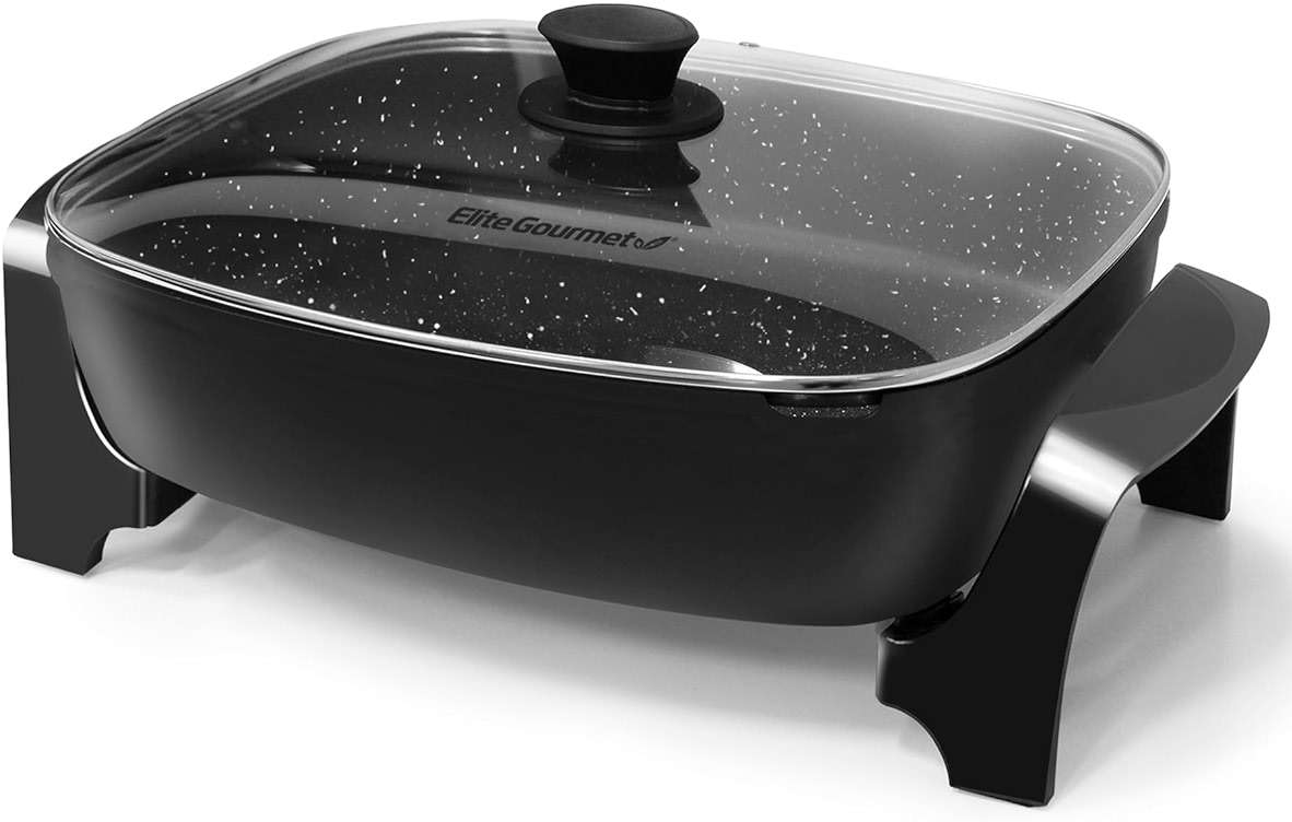 Elite Gourmet EG-6203# Extra Deep 16"x13" (10.5 Qt.) Non-Stick Electric Skillet with Glass Vented Lid & Pour Spout | Dishwasher Safe, Long-Lasting Non-Stick, 200-400°F | Serves 6-8, Black - Image 1