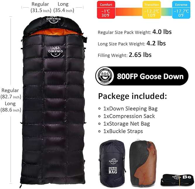 OMVMO -10°F 0°F 10°F 15°F Down Sleeping Bag for Adults,800/650 Fill Power,Ultralight Wearable 4 Season Cold Weather Rectangle Sleeping Bag for Camping Hiking,Can be Used as a Down Blanket or Cloak - Image 2