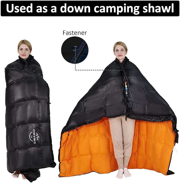 OMVMO -10°F 0°F 10°F 15°F Down Sleeping Bag for Adults,800/650 Fill Power,Ultralight Wearable 4 Season Cold Weather Rectangle Sleeping Bag for Camping Hiking,Can be Used as a Down Blanket or Cloak - Image 4