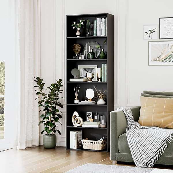 FOTOSOK 6-Tier Open Bookcase and Bookshelf, Freestanding Display Storage Shelves Tall Bookcase for Bedroom, Living Room and Office, Black - Image 2