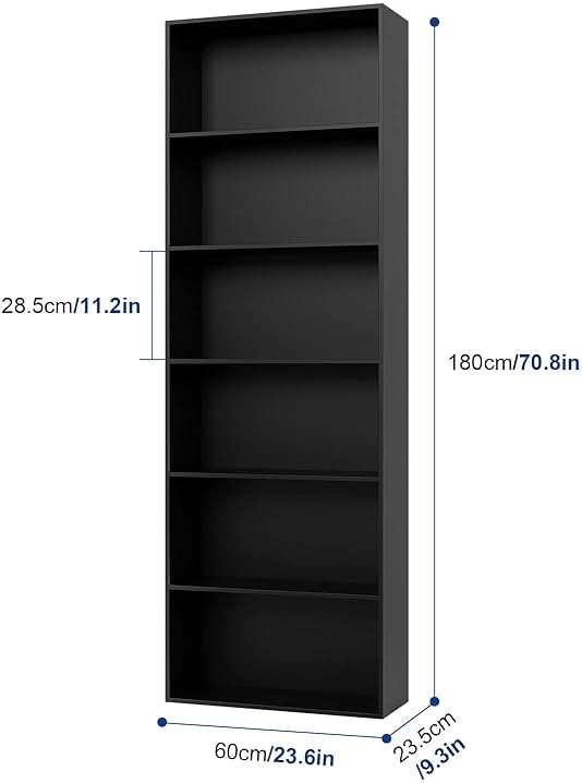 FOTOSOK 6-Tier Open Bookcase and Bookshelf, Freestanding Display Storage Shelves Tall Bookcase for Bedroom, Living Room and Office, Black - Image 3