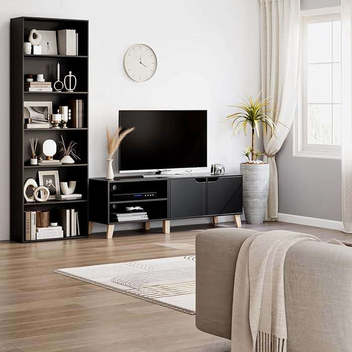 FOTOSOK 6-Tier Open Bookcase and Bookshelf, Freestanding Display Storage Shelves Tall Bookcase for Bedroom, Living Room and Office, Black - Image 5