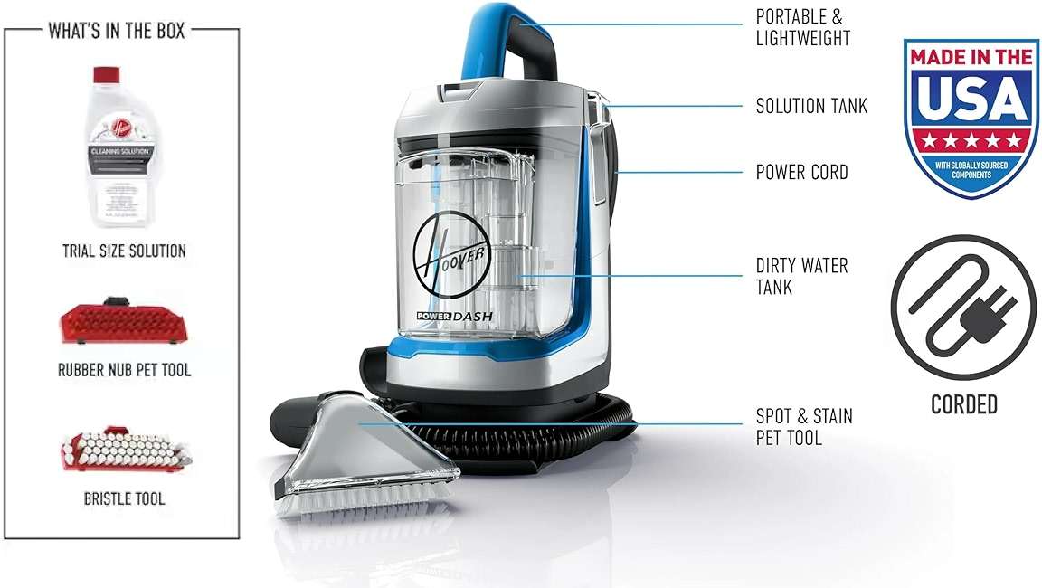 Hoover CleanSlate XL Deep Cleaning Carpet + Upholstery Spot Cleaner Machine with Specialized Tools, Permanent Stain Remover, Pair with Hoover Portable Spot Cleaner Solution - Image 3