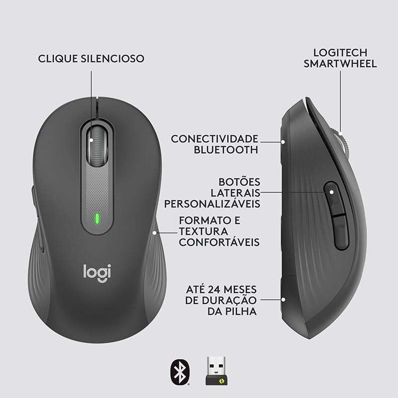 Logitech Signature M650 Wireless Mouse - for Small to Medium Sized Hands, 2-Year Battery, Silent Clicks, Customizable Side Buttons, Bluetooth, Multi-Device Compatibility (Graphite) - Image 10
