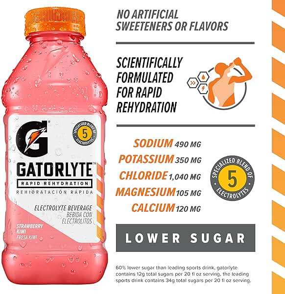 Gatorlyte Rapid Rehydration Electrolyte Drink, Strawberry Kiwi, 20 fl oz Bottles (12 Pack), Specialized Blend of 5 Electrolytes, Lower Sugar, No Artificial Sweeteners, No Artificial Flavors, Gatorade, Hydration - Image 3