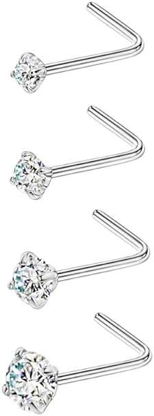 FANSING 316L Surgical Steel Nose Rings L Shape Diamond Nose Studs Hypoallergenic Nostril Piercing Jewelry CZ Nose Screw for Women & Men, Clear/AB/Black, 1.5/2.0/2.5/3.0/4.0mm, 22/20/18 Gauge - Image 1