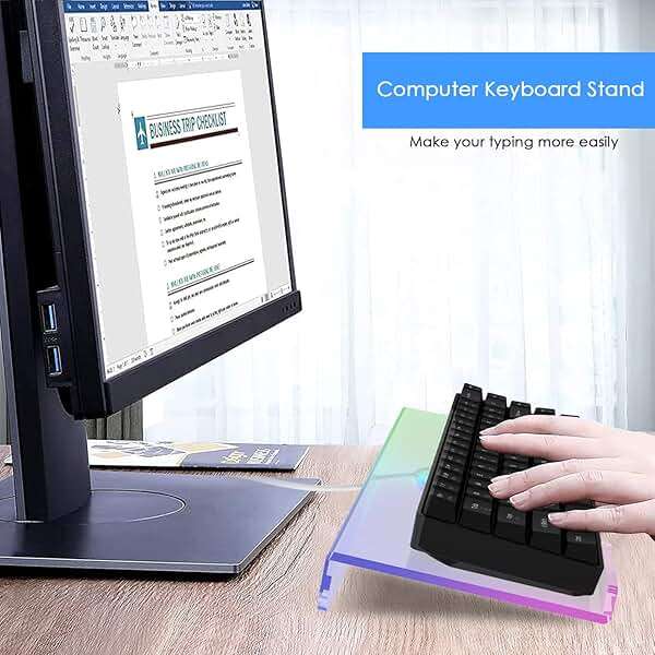 SELORSS Clear 366 Kinds RGB Acrylic Tilted Computer Keyboard Holder,PC Keyboard Stand Tray Holder for Easy Ergonomic Typing and Working at Home and Office Upgraded Version - Image 3
