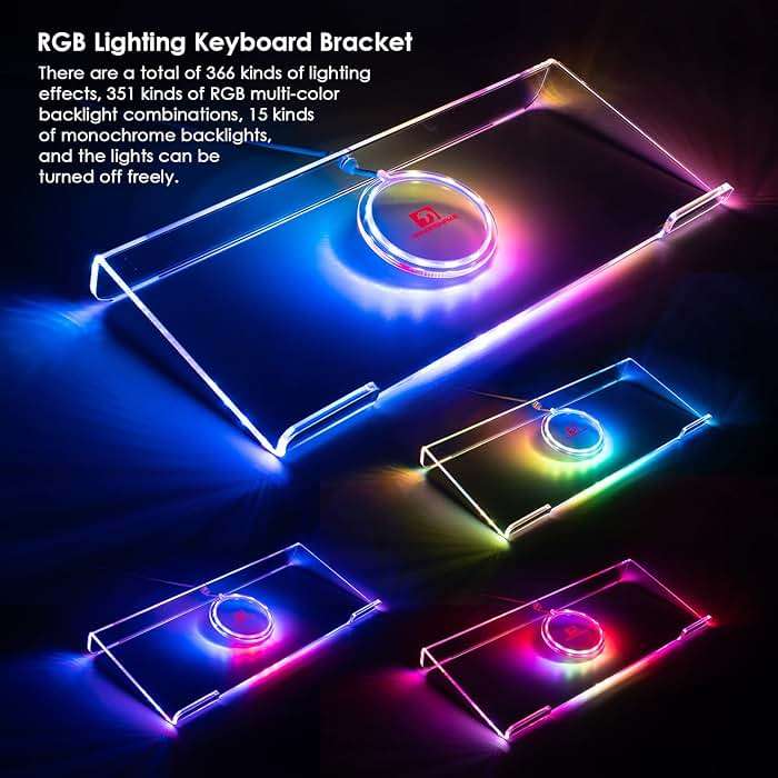SELORSS Clear 366 Kinds RGB Acrylic Tilted Computer Keyboard Holder,PC Keyboard Stand Tray Holder for Easy Ergonomic Typing and Working at Home and Office Upgraded Version - Image 6