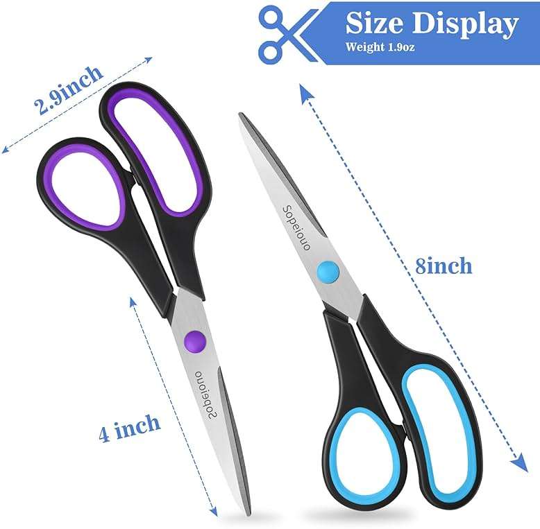 Scissors Set of 6-Pack, 8" Scissors All Purpose Comfort-Grip Handles, Sharp Scissor for Office Home School Craft Sewing Fabric Supplies, High/Middle School Student Teacher, Right/Left Hand - Image 3