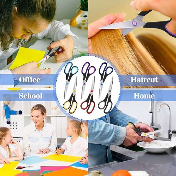 Scissors Set of 6-Pack, 8" Scissors All Purpose Comfort-Grip Handles, Sharp Scissor for Office Home School Craft Sewing Fabric Supplies, High/Middle School Student Teacher, Right/Left Hand - Image 6
