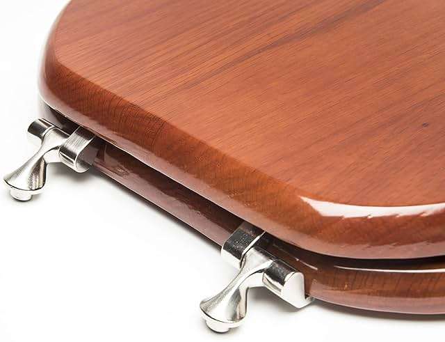 Bath Décor 5Q1R2-15BN Solid Oak Traditional Design Toilet Seat with Solid Metal Hinges, Round, Cherry with Brushed Nickel - Image 5
