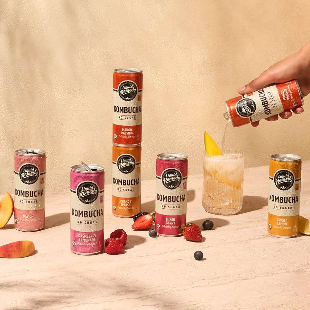 Liquid Remedy Kombucha Sugar Free Organic Drink, Low Calorie, Probiotic Like Tea for Gut Health - Super Sampler Variety Pack - 8.5 Fl Oz Can, 24-Pack - Image 5