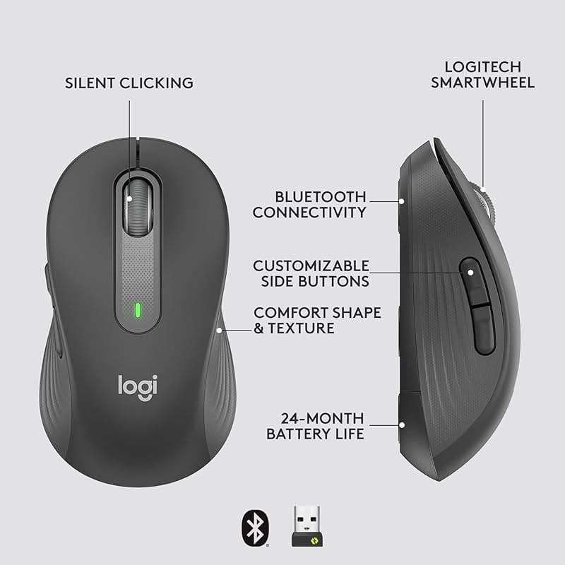 Logitech Signature M650 for Business Wireless Mouse, for Small to Medium Sized Hands, Logi Bolt, Bluetooth, SmartWheel - Graphite - Image 7