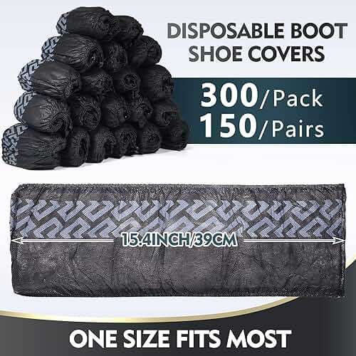Zhanmai 300 Pack Disposable Shoe Covers Non Slip Disposable Large Foot Booties Shoe Covers for Indoors Contractors Floor and Carpet Protectors, One Size Fits Most(Black) - Image 2