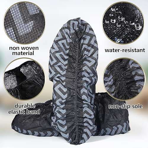 Zhanmai 300 Pack Disposable Shoe Covers Non Slip Disposable Large Foot Booties Shoe Covers for Indoors Contractors Floor and Carpet Protectors, One Size Fits Most(Black) - Image 3