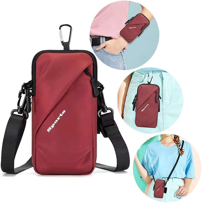 Prime Comfort Cell Phone Holder, Small Crossbody Shoulder Holsters Bag with Arm Band, Fits iPhone and Android, Use for Running, Walking, Hiking & Biking (6.7 Inches, Red) - Image 1