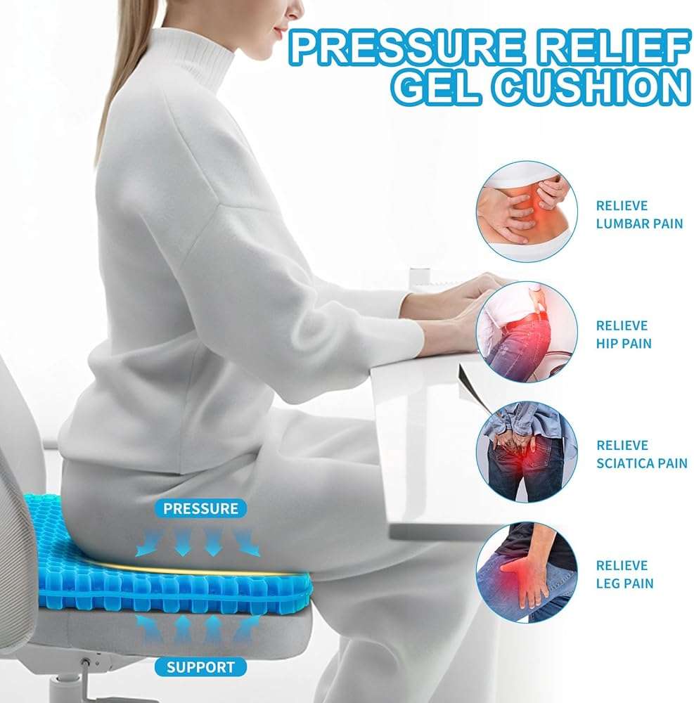Gel Seat Cushion for Long Sitting - 16.5" x 14.5" x 2.4" (Extra Thick＆Soft) Gel Cushion for People Over 185 lbs, Pressure Relief Cushion for Office Chair, Egg Cushions for Wheelchair, Gel Pad for Car - Image 3