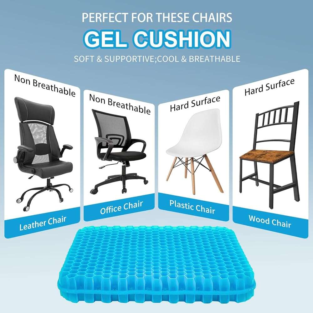 Gel Seat Cushion for Long Sitting - 16.5" x 14.5" x 2.4" (Extra Thick＆Soft) Gel Cushion for People Over 185 lbs, Pressure Relief Cushion for Office Chair, Egg Cushions for Wheelchair, Gel Pad for Car - Image 5