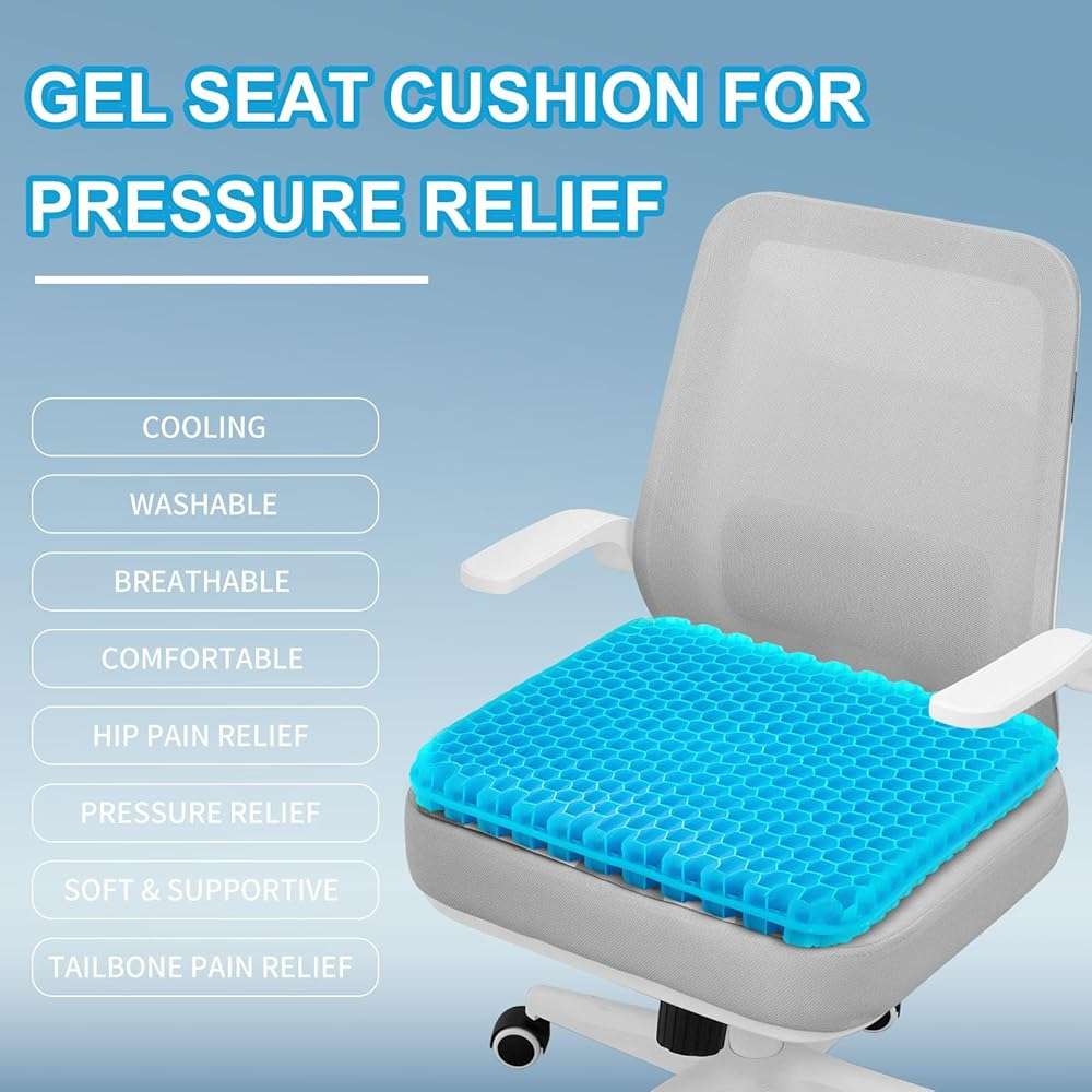 Gel Seat Cushion for Long Sitting - 16.5" x 14.5" x 2.4" (Extra Thick＆Soft) Gel Cushion for People Over 185 lbs, Pressure Relief Cushion for Office Chair, Egg Cushions for Wheelchair, Gel Pad for Car - Image 7