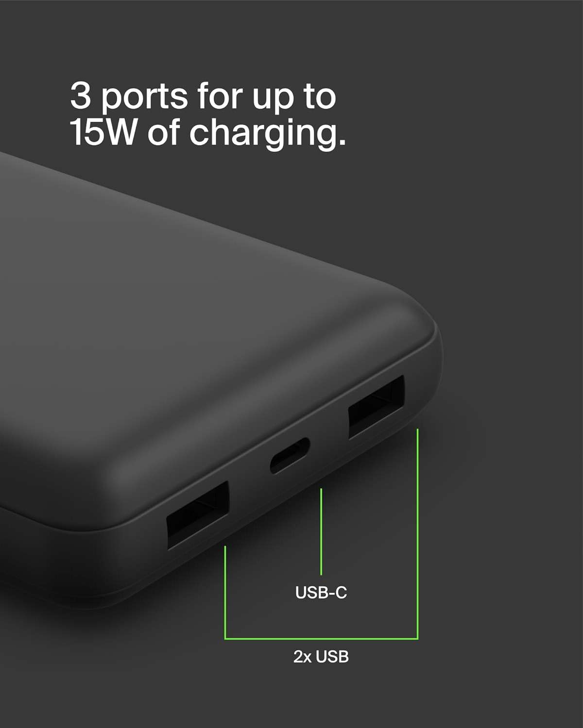 Belkin Portable Charger, USB-C Power Bank 20000 mAh w/ 2 USB-A Ports, 15W w/ Type-A to Type-C Cable - iPhone 17, Air, Pro, Pro Max, AirPods, Apple Watch, Samsung Galaxy S25, Google Pixel 10 - Black - Image 9