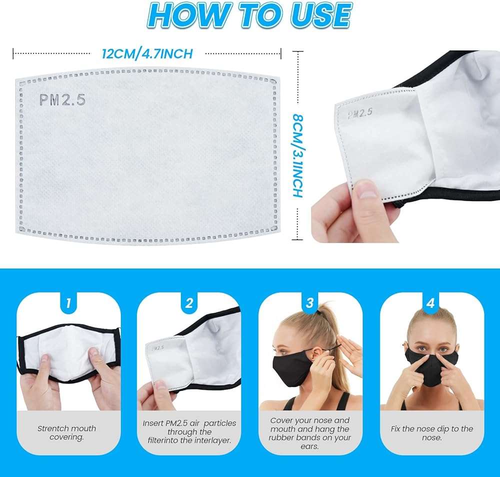 3-Ply Cloth Face Mask 6 Pack,Washable, Reusable and Breathable Face Covering with Adjustable Ear Protection Loops for Women and Men (Black/Grey/Wine Red/Dark Green/Dark Blue/Brown) - Image 2