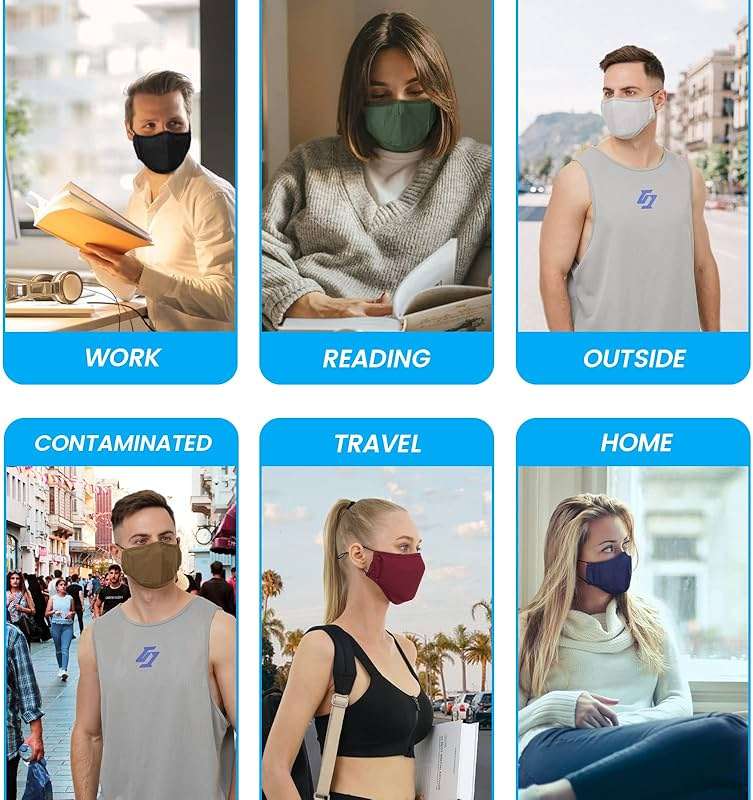 3-Ply Cloth Face Mask 6 Pack,Washable, Reusable and Breathable Face Covering with Adjustable Ear Protection Loops for Women and Men (Black/Grey/Wine Red/Dark Green/Dark Blue/Brown) - Image 6