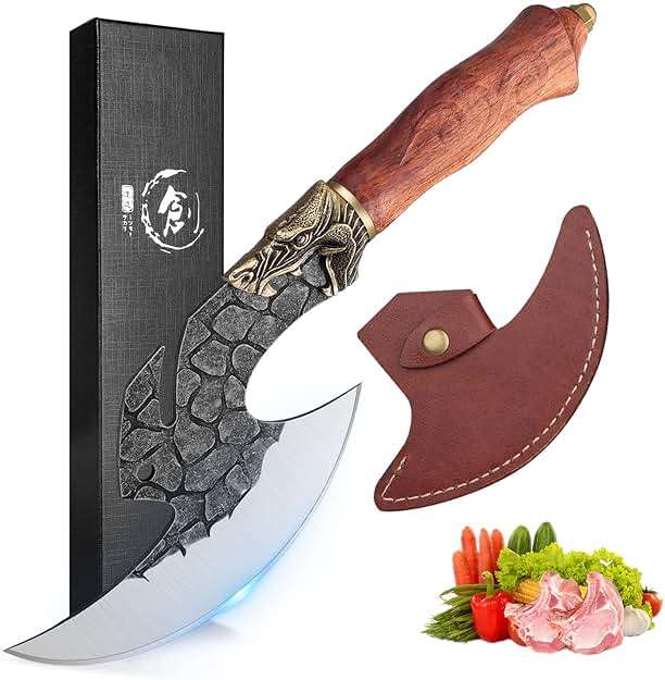 ROCOCO Viking Cleaver Knife Butcher Meat Cutting Boning Knife Hand Forged Chinese Kitchen Axe with Sheath Home Outdoor BBQ Camping Chirstmas Birthday Chirstmas Mother Father Gift Men - Image 1
